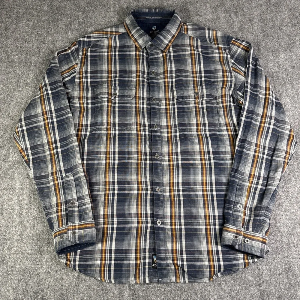 KUHL Men Blue Plaid Long Sleeve Button Up Shirt Outdoor Hiking Workwear Size L - Picture 2 of 9